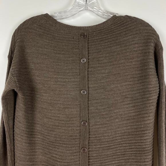 Tahari Merino Wool Blend Button Back Ribbed Sweater Chocolate Brown Womens Sz XS - Picture 9 of 12